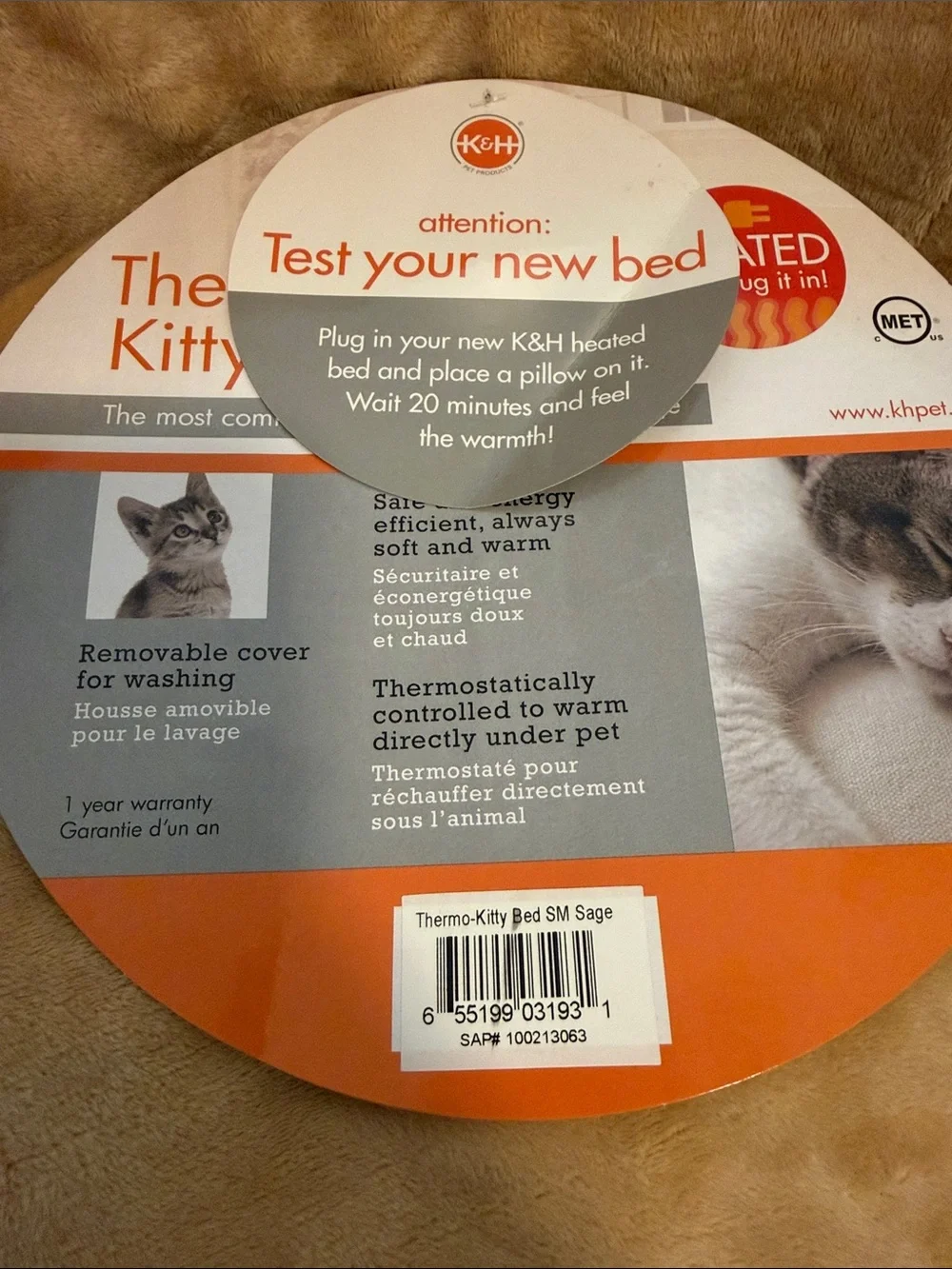 K&H Pet Products Thermo-Kitty Bed Indoor Heated Cat Bed, Sage, Small